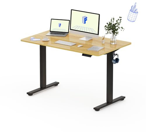 FLEXISPOT Höhenverstellbarer Schreibtisch 140×80cm, mit Haken und 25mm EINTEILIGER Tischplatte, ergonomischer Schreibtisch mit LED-Höhenanzeige und Memory-Funktion (Ahorn, Schwarz)