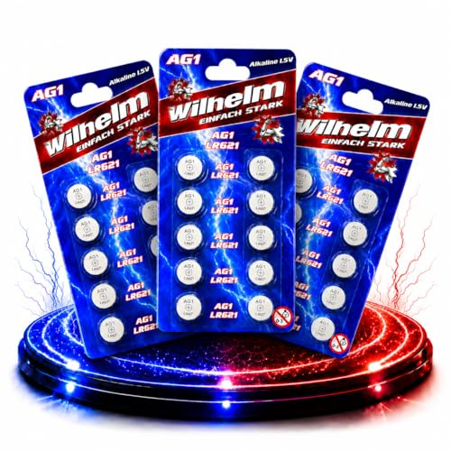 Wilhelm AG1 Alkaline Knopfzellen 1,5 V (LR60, L621, 164, GP64A) – 30 Stück