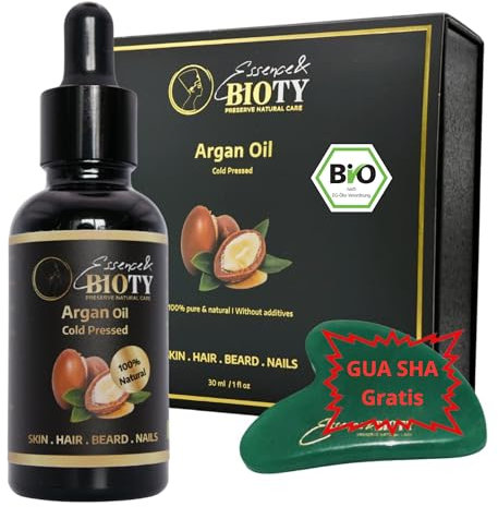 Arganöl Bio, Natürliche 100% Rein & kaltgepresst, reduziert Zellschäden, lindert Hauterkrankungen, verbessert den Haarzustand. 30 ml. Geschenk: Jade Gua Sha für Gesichtsmassage