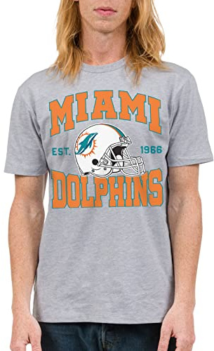 Junk Food Clothing x NFL - Miami Dolphins - Team Helmet - Unisex Adult Short Sleeve Fan T-Shirt for Men and Women - Size Large