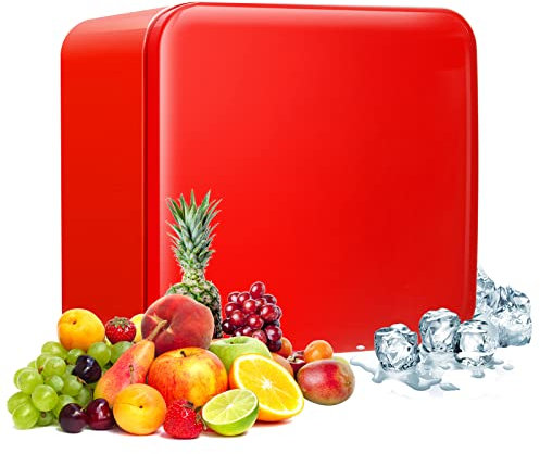 GiantexUK 42L/68L Mini Fridge, Portable Freezer Refrigerator with LED Light, Reversible Door and Adjustable Temperature Control, Wine Drink Beverage Cooler (42L, Red)