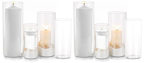Kerzenhalter Glas Set EylKoi - Zylindervase Bulk Klar Glaszylinder, Kerzengläser 2 Sätze (4 Stück/Sätze), Glaszylinder Mit Boden, Vase für Pampasgras Groß Tischdeko für Die Hochzeit10+15+20+25cm(Hoch)