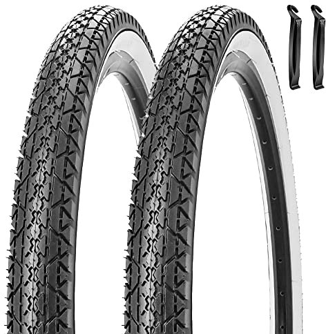 Neumático para bicicleta, 26 x 2.1 pulgadas, plegable Beach Cruiser de repuesto para bicicleta (par de paredes laterales blancas)