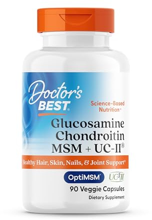 Doctor's Best Glucosamine Chondroitin MSM + UC-II - Joint Health Support Supplement for Women & Men, Nutritional Support for Joint Strength, Hair, Skin, & Nails, Gluten Free, Non GMO - 90 Veg Capsules