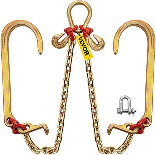 VEVOR Cadena de brida en V cadena de remolque de brida de grado de transporte 80 resistencia a la rotura 4,2 T con ganchos T 10 x 6 cm J 38 x 15 cm Conector de eslabón de pera Acortadores de cadena