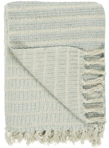 IB Laursen Kuscheldecke Tagesdecke Plaid Creme/hellblau Streifenmuster 160 cm x 130 cm, 100% Baumwolle