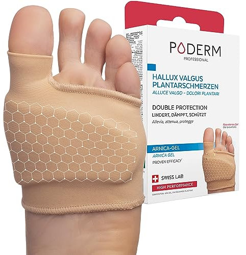 PODERM – HALLUX VALGUS/DOULEURS PLANTAIRES DOUBLE PROTECTION GEL ARNICA BREVETÉ - Orthèse Pied – Amortit/Soulage immédiatement la douleur – Anti callosité - Actifs 100% Naturels – Swiss Lab