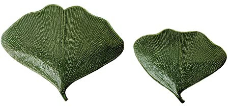 Creative Co-Op Boho Stoneware Gingko Leaf Shaped, Set of 2 Sizes, Green Plate