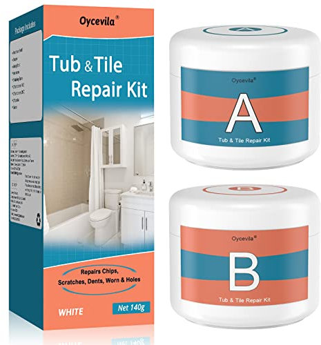 Bath Repair Kit White 140g, Bath Enamel Repair Kit with Super Adhesion for Tub Tile Ceramic Toilet Shower for Scratch, Holes, Cracks - by Oycevila