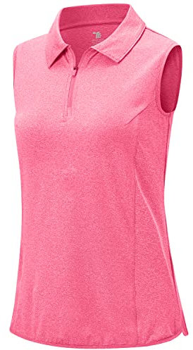 BGOWATU Damen Ärmellose Golf Polo Shirts 1/4 Reißverschluss Tennis Tank Tops mit Kragen UV-Schutz Schnell Trocken, rosy red, Groß