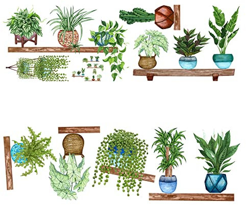 Sticker Mural Plante, Stickers Muraux Plante en Pot, Nature Fleurs Stickers muraux Papier Peint décoration, pour Salon Cuisine Pépinière Chambre Art Bricolage Decoration Murale Stickers Muraux