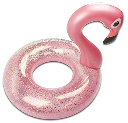 Aufblasbar Flamingo Schwimmring, Glitzer Rosa Schwimmring Luftmatratze Pool floaties, Pool Qufblasbar Ring, Erwachsene,Kinder für Poolparty Spielzeug (90)