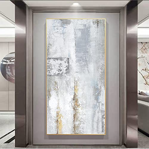 Xinmei Art Goldrahmen, abstraktes goldenes Ölgemälde, Druck auf Leinwand, Weißgold, Poster und Drucke, Wandkunst für Wohnzimmerdekoration, 100 x 200 cm/39 x 79 Zoll, mit goldenem Rahmen