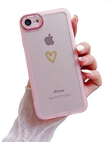 leobray Compatible with iPhone 7 Case,iPhone 8 Case,iPhone SE 2020/SE 2022 Case for Women Girls,Cute Gold Heart Pattern Design Slim Soft Protective Shockproof Silicone Phone Case-Pink
