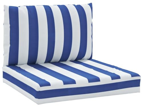 vidaXL Palettenkissen 2-TLG., Palettenauflage für Europaletten, Palettenpolster Palettensofa Outdoor Indoor, Sitzkissen Rückenkissen, Blau Weiß Gestreift Oxford-Gewebe