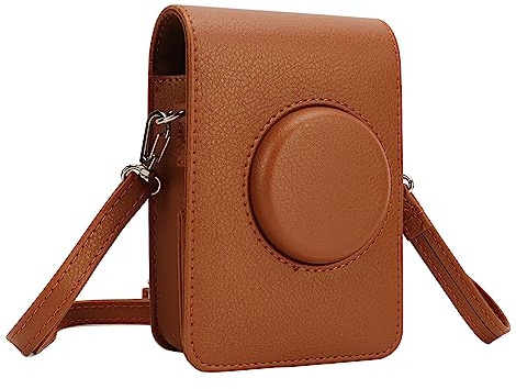 Étui de Protection pour Appareil Photo Mini Evo, Sac Pochette Vintage en Cuir PU avec Bandoulière Réglable (Brun)