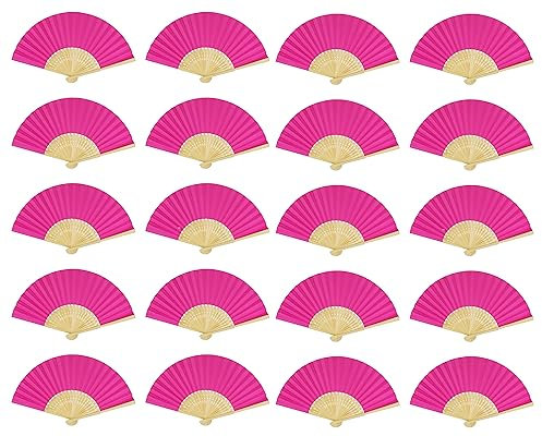 FoDau770 Classical Folding Fans, 20 Pieces Bamboo Handheld Fans, Hot Pink Hand Fans for Cosplay, Dancing, Decoration, Party