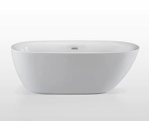 Freistehende Design Badewanne SYDNEY, Maße: 170 x 75 x 60 cm, Acrylwanne, Elegante Form, verstellbares Fußsystem, Ab-und Überlaufgarnitur, Weiß, Füllmenge 252L