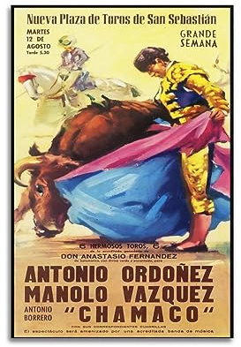 JONZA Spanien Stierkampf Poster San Sebastian Stierkampfarena Stierkampf-Krieger, dekoratives Gemälde, Leinwand, Wand und Kunstbild, Familienschlafzimmer, 60 x 90 cm