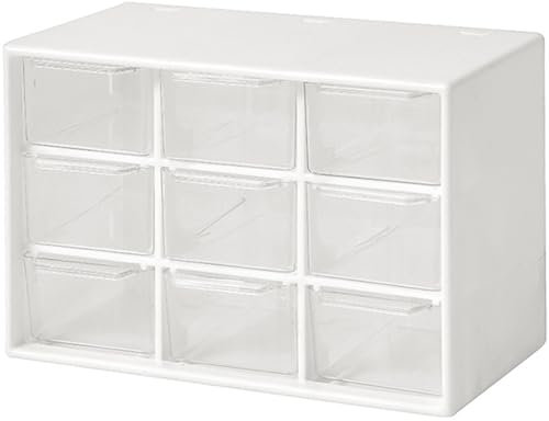 Dafape Mini Storage Drawers, Small 9 Drawers Organizer Bins Stackable Clear Plastic Box for Desk Office Bedroom Kitchen Makeup Jewelries Parts Gadgets Square Trays Desktop Stationary (White)