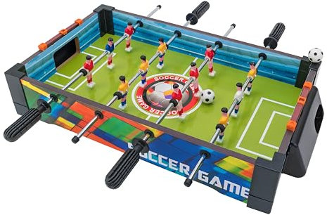 Family Games Calcetto da Tavolo in Legno - Dimensioni 51 x H 10 x 31 cm - 2 Aste con Manopola per lato - Ideale per 2 giocatoli - Portatile - Calcetto Bambini 3 anni - Globo Giocattoli 42181