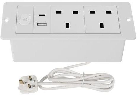 Desk Power Strip with USB C 20W, Desktop Power Sockets Extension Lead with 2 USB, Protected Extension Lead with Switch, Hidden in Furniture Desk Table,Extension Cord for Home, Office