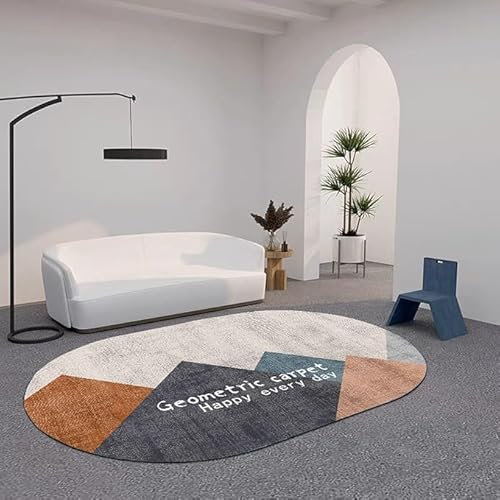 Teppich Oval Anti-Rutsch Home Office Esszimmer Wohnzimmer Schlafzimmer Küche Kurzflor Teppiche schwarz grau blauOval 70x120CM