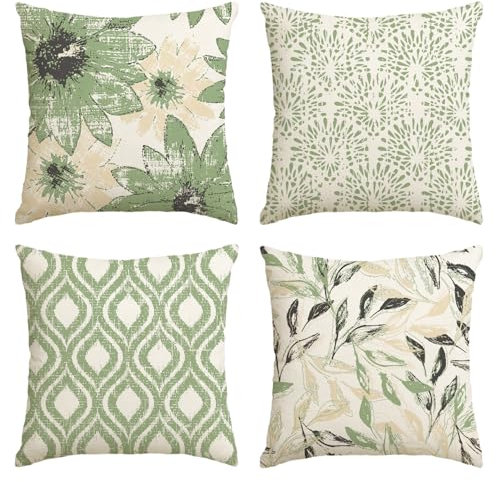 Artoid Mode Grün Retro Gänseblümchen Frühling Kissenbezüge 4er Set, 50x50 cm Saisonnal Zierkissenbezug Cushion Cover Couch Wohnzimmer Deko