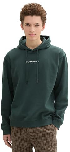 TOM TAILOR Denim Herren 1033580 Hoodie Sweatshirt mit Logo-Print, 10362-Dark Gable Green, M