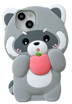 SGVAHY Coque pour iPhone 11 - En silicone souple - Motif raton laveur 3D - Gris - Anti-chocs - Pour enfants et filles
