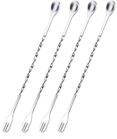 ZOKJSW 4pcs Medidores de Acero Inoxidable 304 para coctelería con Cuchara mezcladora