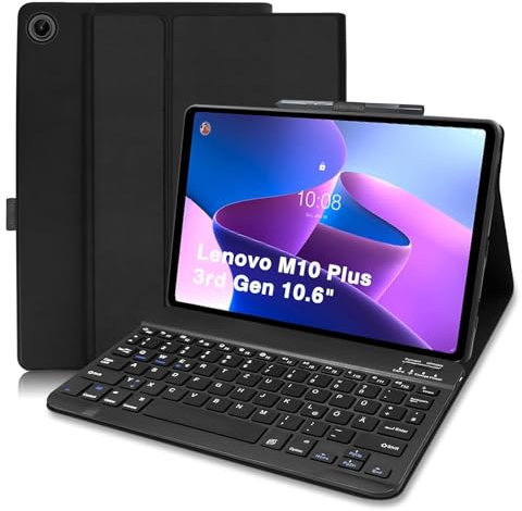 Tastatur Hülle für Lenovo Tab M10 Plus (3rd Gen) 10,6 Zoll (TB-125FU/128FU/128XU), Deutsches QWERTZ Tastatur für Lenovo M10 Plus 3rd Gen 10.6”, Schutzhülle mit Lenovo M10 Plus (3rd Gen) , Schwarz