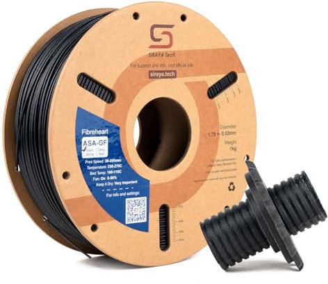 Siraya Tech Fibreheart ASA-GF 3D Drucker Filament, ASA verstärkt mit Glasfaser für außergewöhnliche Festigkeit und UV-Beständigkeit - Automobilkomponenten, industrielle Baugruppen (1kg, Schwarz)