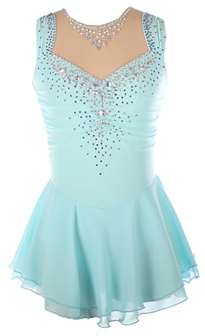 CHAGMEA Damen Professionelle Eiskunstlauf Wettbewerb Kleider Weiß Ärmellos Strass Dame Gymnastik Activewear Wettbewerb Training Athletic Weiblich,Light Blue,XXL