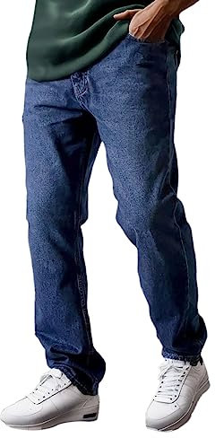 Jeanshose Lässige Fliege Solide Herrenhose mit gerader Reißverschlusstasche Mode Denim Herrenhose Jean Herren Schuhe Handytasche Taktische Hose Reithose Herren Wanderhose Herren (Dark Blue, L)