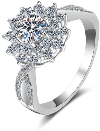 Whoiy Frauen Verlobungsringe Weissgold Hochzeit, 0.5ct Lab Diamant Trauring Echtgold 18 Karat 750 Halo Bandringe für Damen, D, VVS1-VVS2, Größe 58 (18.5)