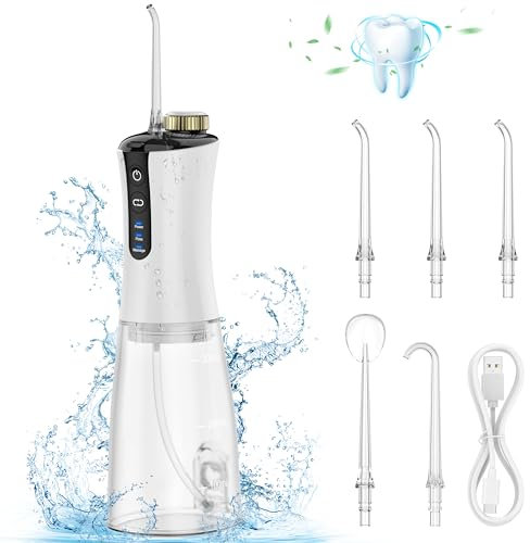 Lightswim Filo interdentale per acqua, strumento per massaggi, ricaricabile, 12 marce, per apparecchi dentali, con serbatoio dell'acqua da 350 ml e 5 punte per getto per viaggi e uso domestico