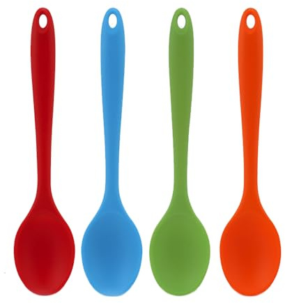 4 PCS Silicone Spoons, Nonstick Cooking Spoons | Heat Resistant Baking Serving Spoons Utensil Spoon Mixing Spoons for Kitchen Cooking Stirring Baking Serving Soup