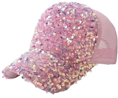 Whakano Glitzer Baseball Cap Damen Basecap Mit Pailletten,Mesh Cap Baseballkappe,Outdoor Sonnenschutz,Sport Cap,Sonnenmütze,Baseball Mütze,Hut für Sport,Kappen Hüte UV-Schutz,Rosa