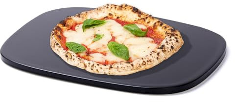 ROCKSHEAT Pizza Stone, Unique Shape 40 x 30cm Pizza Stones for Oven Grill BBQ, Heavy Duty Ceramic Coating Baking Stone for Pizza & Bread & Cookies, Innovative Irregular Design Grilling Stone (Black)