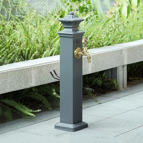 Fuente Jardin Exterior con Grifo, Soporte para Manguera de Jardin, Fuente Jardín de Pie Retro para Jardín, Granja, Pasto, Patio Trasero, Riego, Lavado(17 * 17 * 114cm/7 * 7 * 45in)