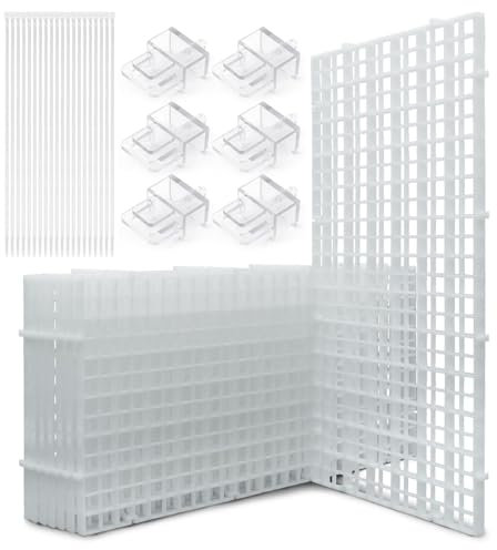 LINLAN Aquarium-Anti-Sprung-Set, Aquarienabdeckung, 8 Stück 15x30 cm Kunststoffgitter mit 6 Halterungen und 20 Kabelbindern, Abdeckung für rahmenlose Aquarien(Weiß)