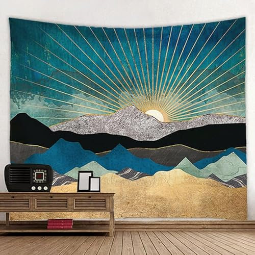 Wandteppich Goldene Blaue Sonne Wandbehang Weich Wandteppiche Wandkunst für Schlafzimmer Wohnzimmer Wandtuch Waschbar Wandteppich Aesthetic Wohnkultur Tapestry (150x100cm)