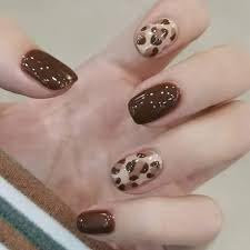 Leopard Print Press On Nails, 24 Short Square Brown Nails