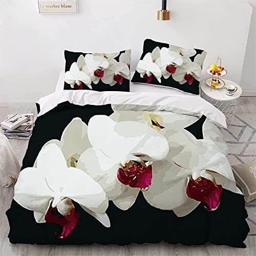 Set Copripiumino Singolo 135x200 Orchidea, Biancheria da Letto Fiori Bianchi Stampa 3D, Copripiumino in Morbida Microfibra e 2 Federe 50x80 cm AN926