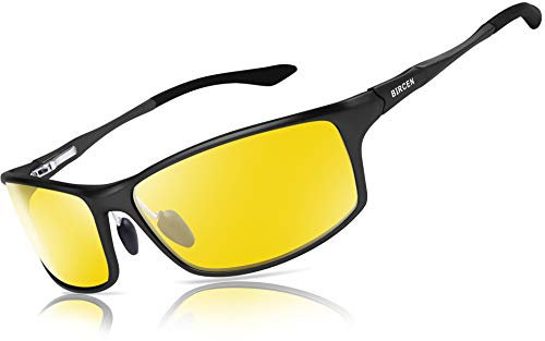 Bircenpro Nachtsichtbrille zum Fahren, Blendfreie HD-Al-Mg Metall Rahmen Nachtfahrbrille für Herren und Damen