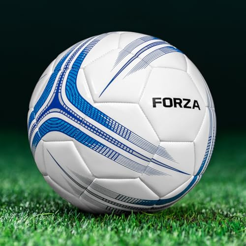 FORZA Trainingsfußball [Größe 1–5] | Langlebige Trainingsfußbälle für Junioren und Senioren – mehrere Farboptionen und Packungsgrößen (1 Stück, Weiß & Blau, Größe 5 (Standard-Erwachsene)