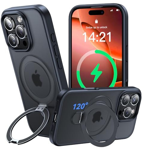 Aekyiwot 120° Magic Stand für iPhone 16 Pro Hülle für Magsafe, [Militärschutz] [Magnetischer Robust Standring] Matt Durchscheinende Stoßfest Hülle für iPhone 16 Pro 6,3 Zoll Schwarz