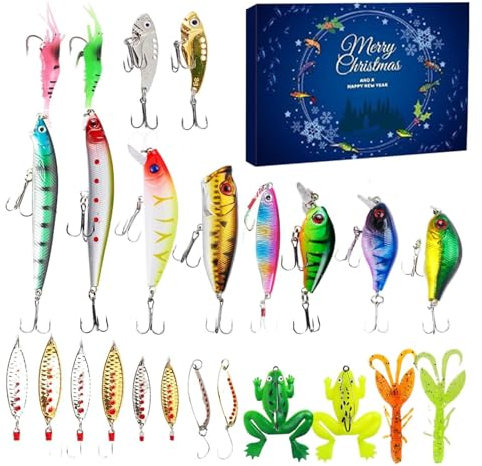 Adventskalender Angelkalender Angelnhaken Angellieber Weihnachtskalender Männer Teenager Junge 24 Tage Köder Set Adventskalender Weihnachten Überraschung Geschenk