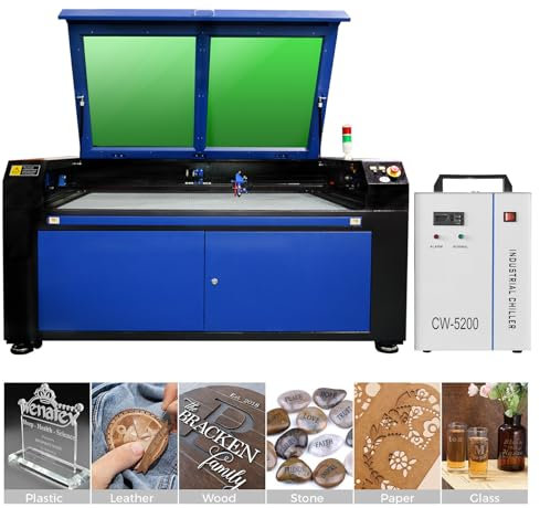 otmechl 130W 1400x900mm CO2 Laser Graviermaschine + Wasserkühler CW5200, Cutter Engraver Graviergerät, Wabenplattform Aluminiumschaufelplattform, mit Warnleuchte, für Papier Karton Acryl Leder Stoff